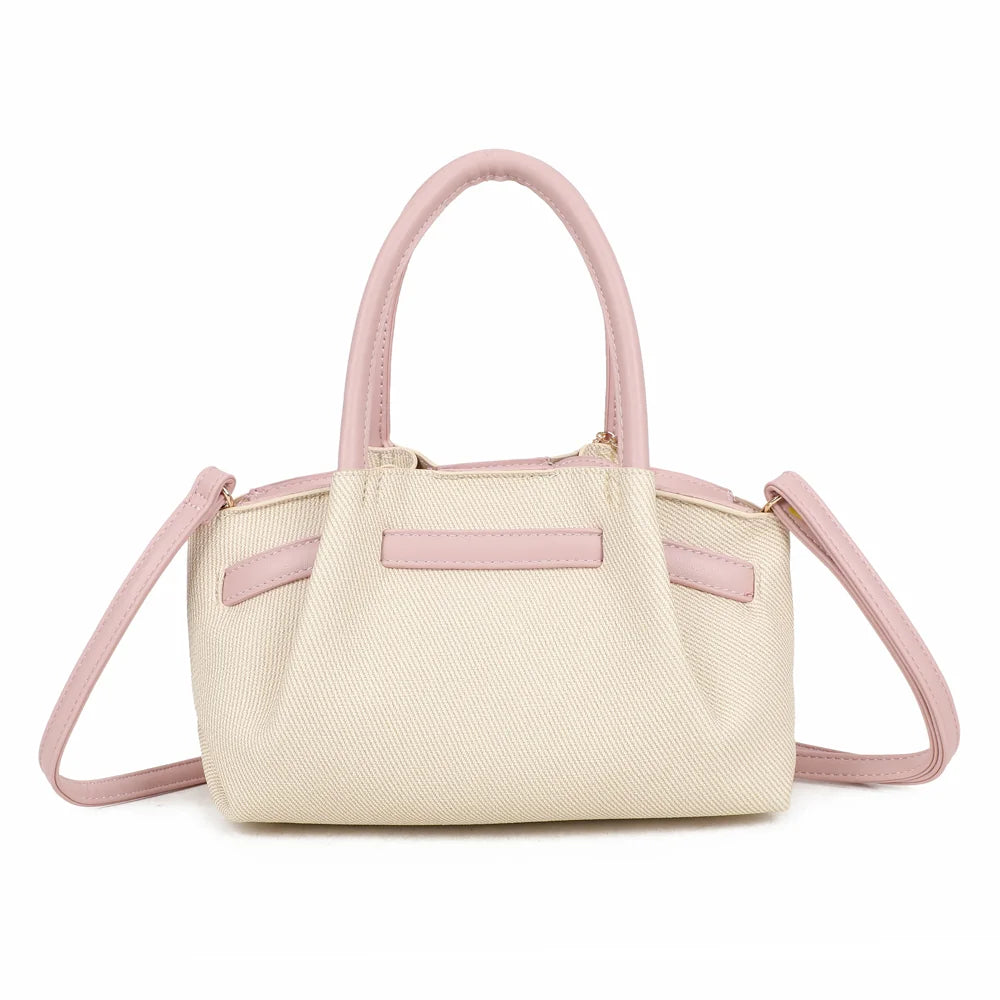 Dos du sac Esmée rose, toile texturée et anses arrondies aux finitions effet cuir – réf. A-9156-1