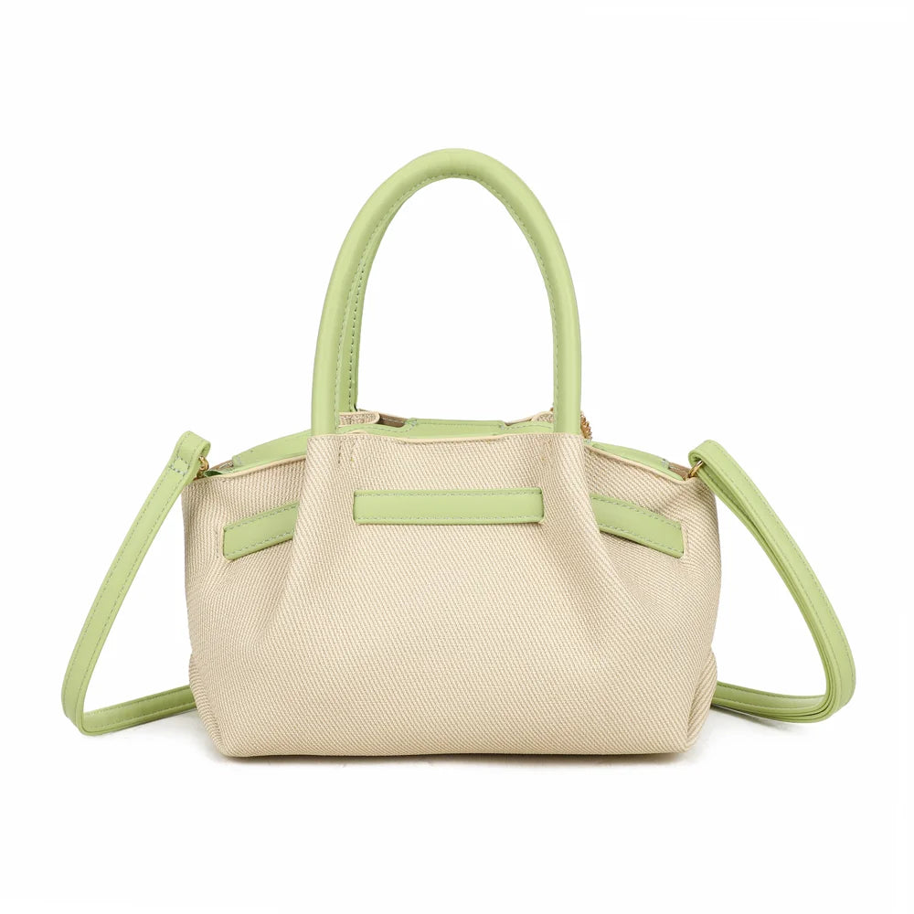 Dos du sac Esmée vert, toile texturée et anses arrondies aux finitions effet cuir – réf. A-9156-1