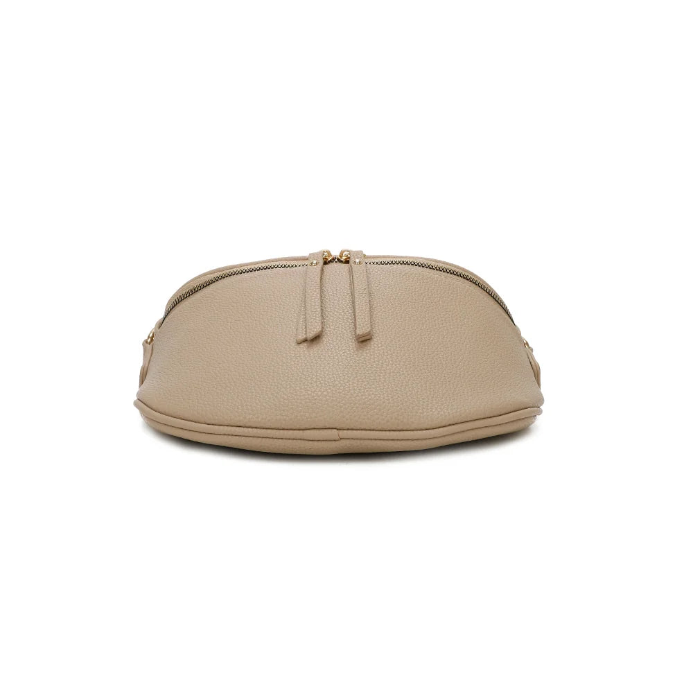 Vue du dessous de l’Essentiel champagne : base arrondie en simili cuir grainé vegan – réf. Z-83051