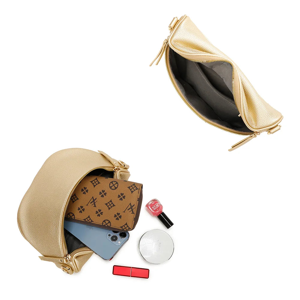 Intérieur de l’Essentiel bronze : compartiment zippé doublé qui accueille smartphone et poudrier – réf. Z-83051