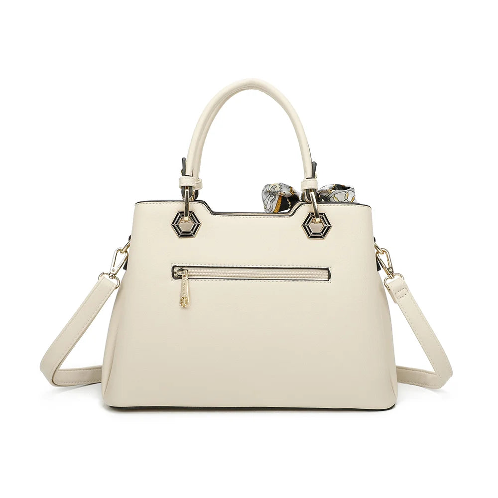 Dos du Fiora Pop beige/noir : lignes épurées du simili cuir grainé et attaches des deux anses main – réf. M-9354-3