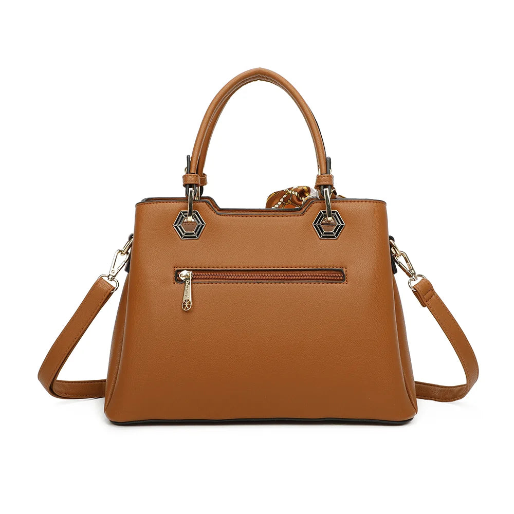 Dos du Fiora Pop marron/beige : lignes épurées du simili cuir grainé et attaches des deux anses main – réf. M-9354-3