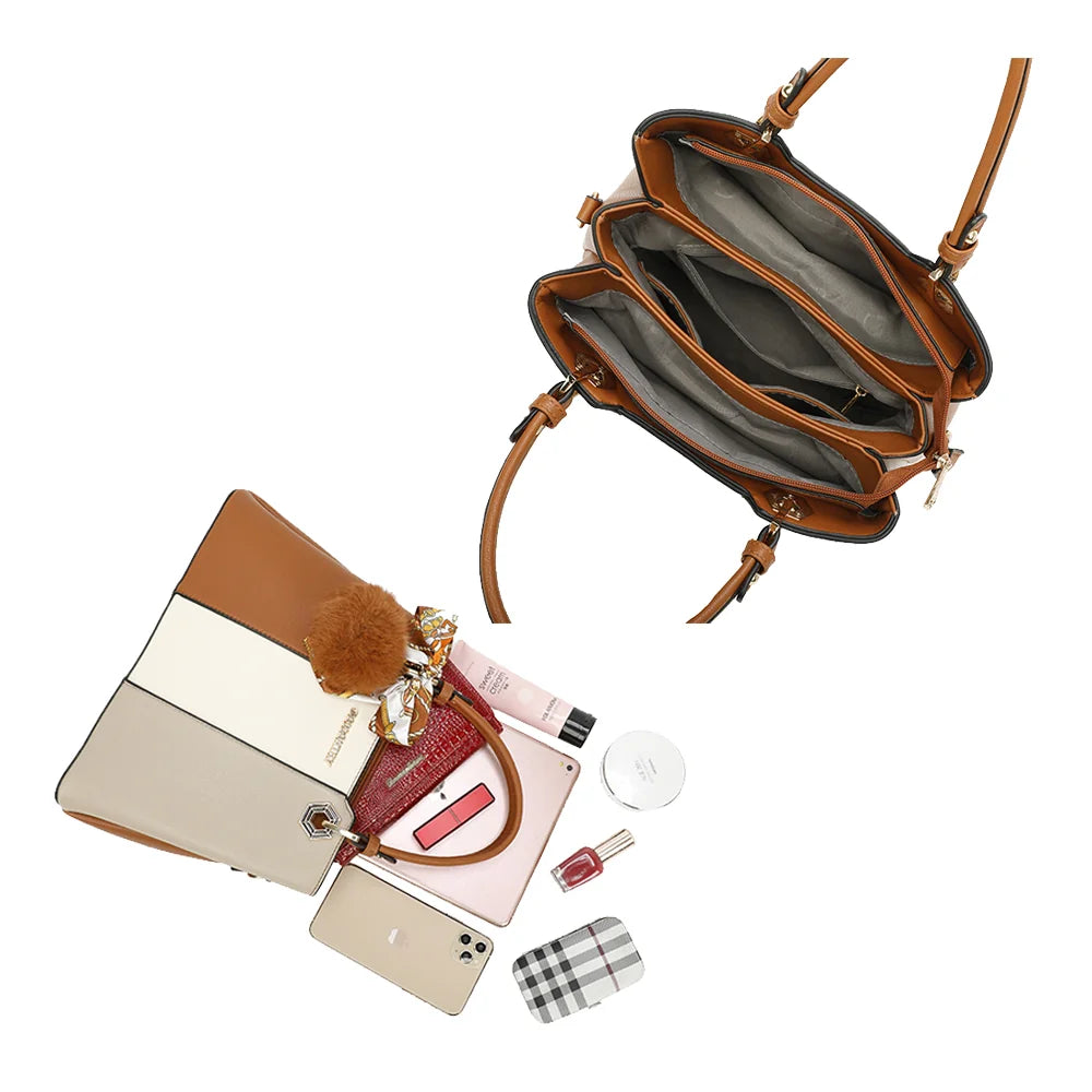 Intérieur du Fiora Pop marron/beige : trois compartiments pour organiser téléphone, tablette et maquillage – réf. M-9354-3