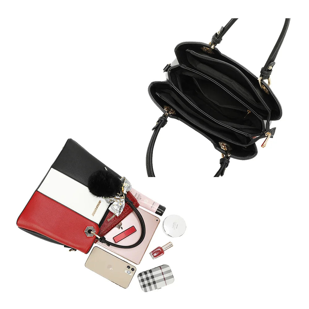 Intérieur du Fiora Pop noir/rouge : trois compartiments pour organiser téléphone, tablette et maquillage – réf. M-9354-3