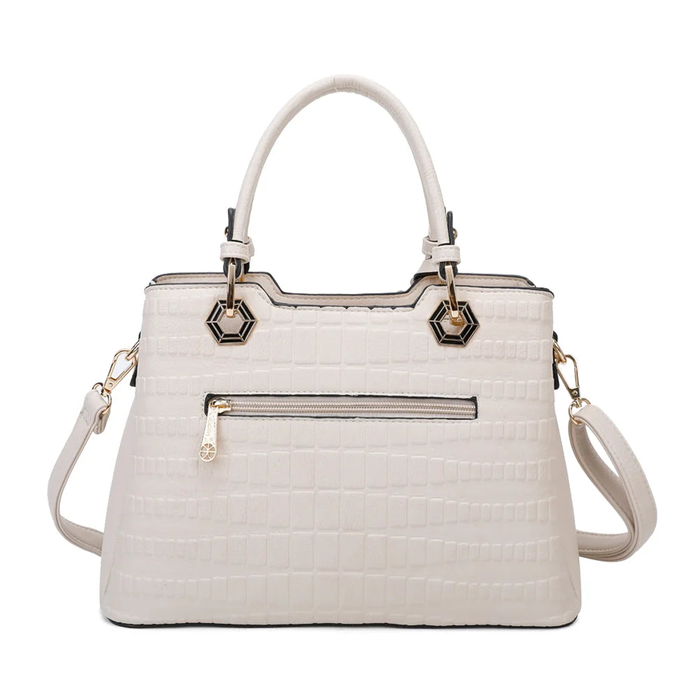 Dos du Fiora beige, motif embossé façon croco sur toute la surface et anses de 14 cm – réf. M-9354