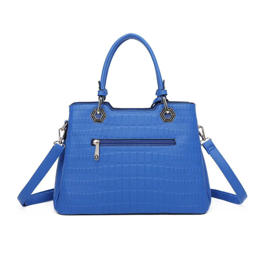 Dos du Fiora bleu, motif embossé façon croco sur toute la surface et anses de 14 cm – réf. M-9354