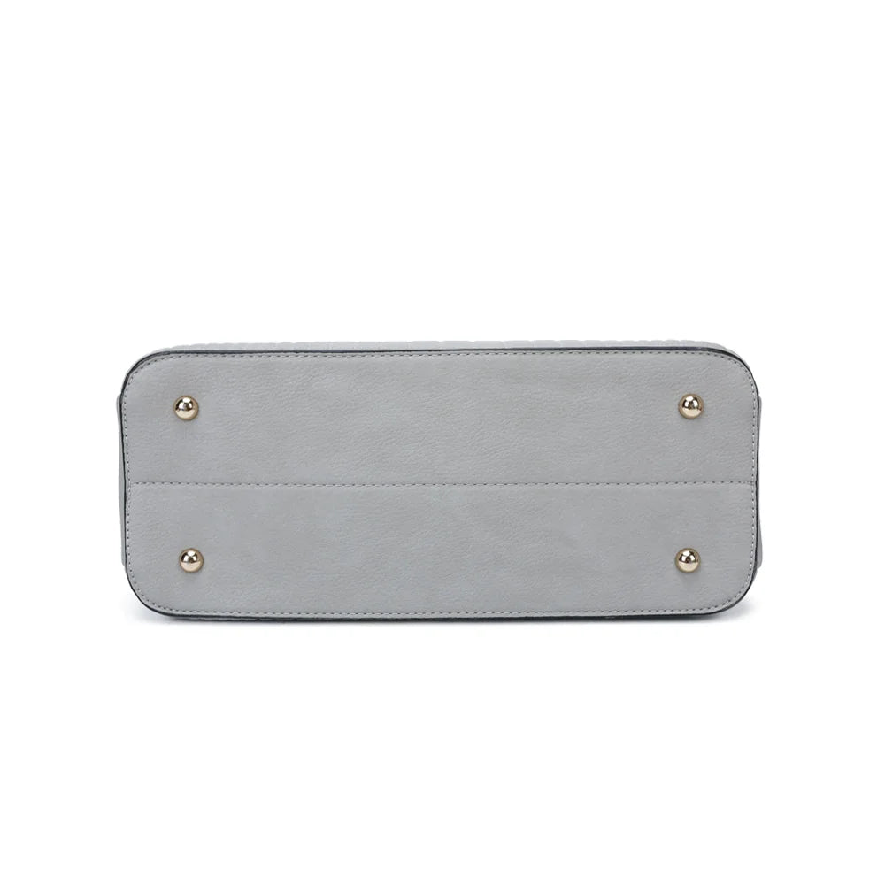 Vue de dessous du Fiora gris, sac à main structuré en simili cuir embossé façon croco – réf. M-9354