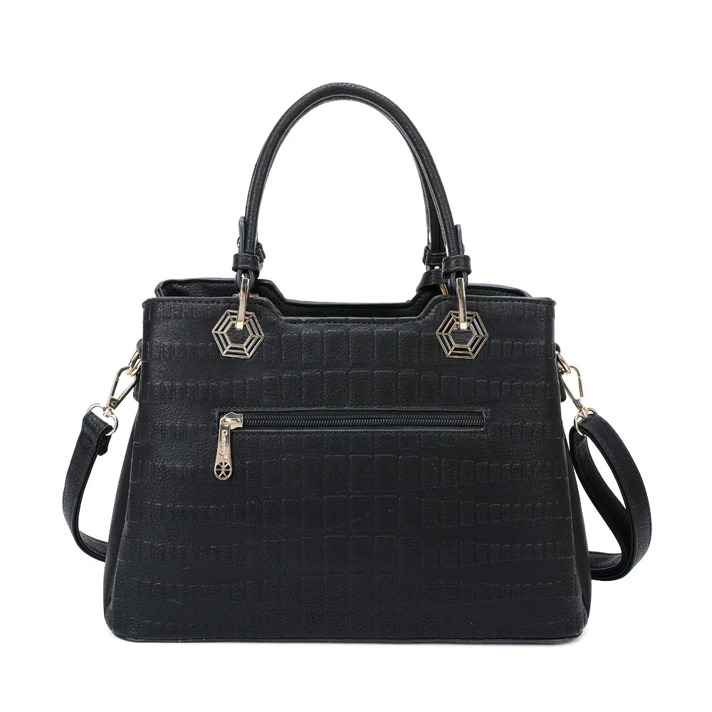 Dos du Fiora noir, motif embossé façon croco sur toute la surface et anses de 14 cm – réf. M-9354
