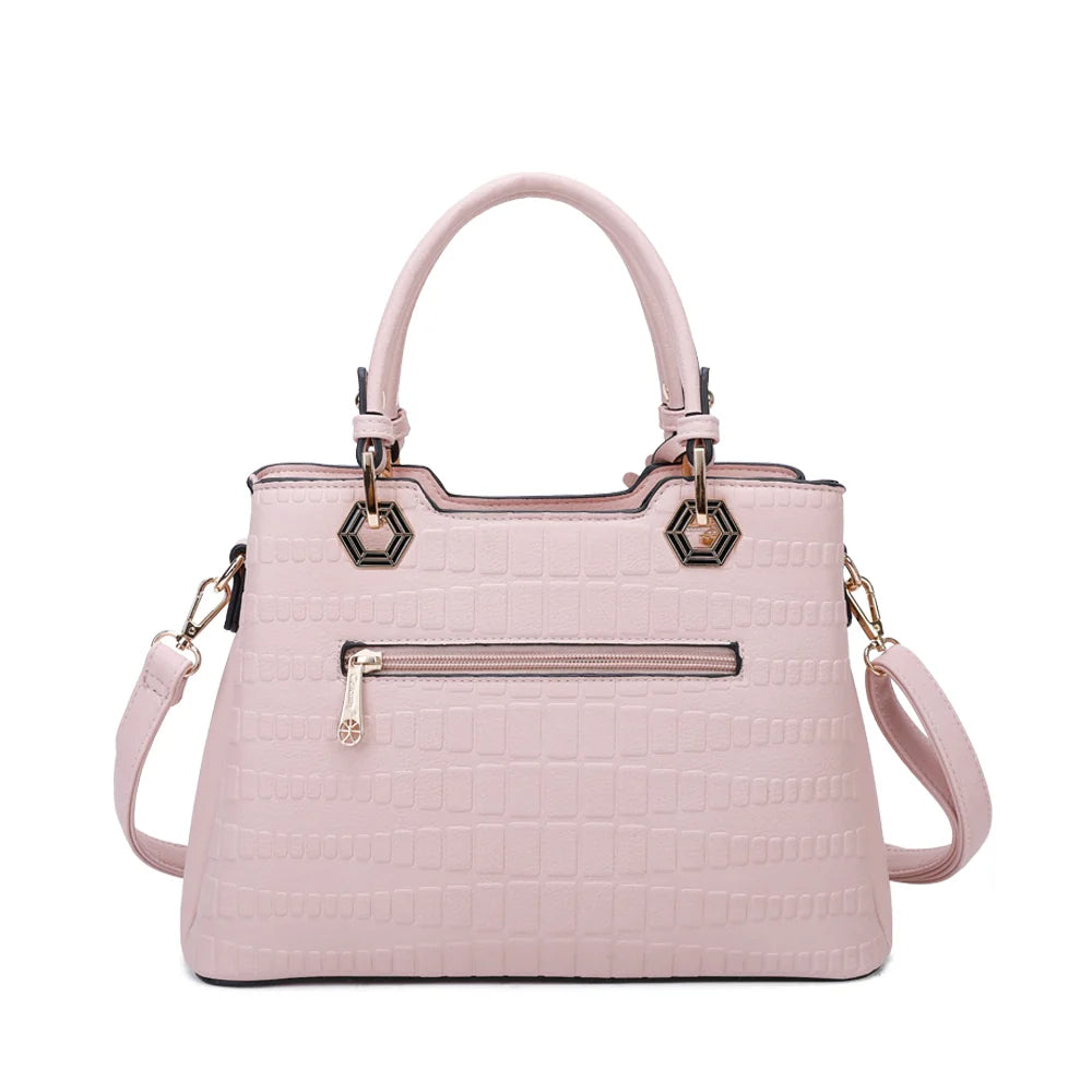 Dos du Fiora rose, motif embossé façon croco sur toute la surface et anses de 14 cm – réf. M-9354
