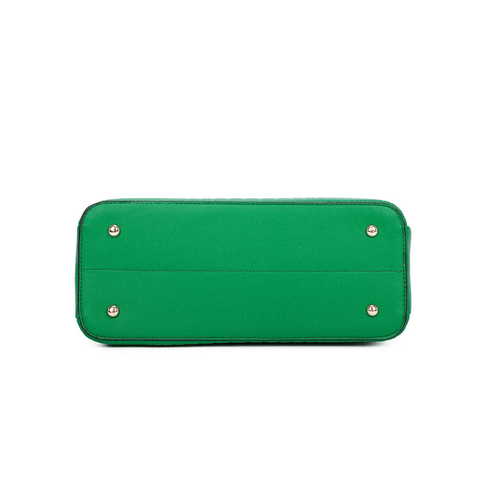 Vue de dessous du Fiora vert, sac à main structuré en simili cuir embossé façon croco – réf. M-9354