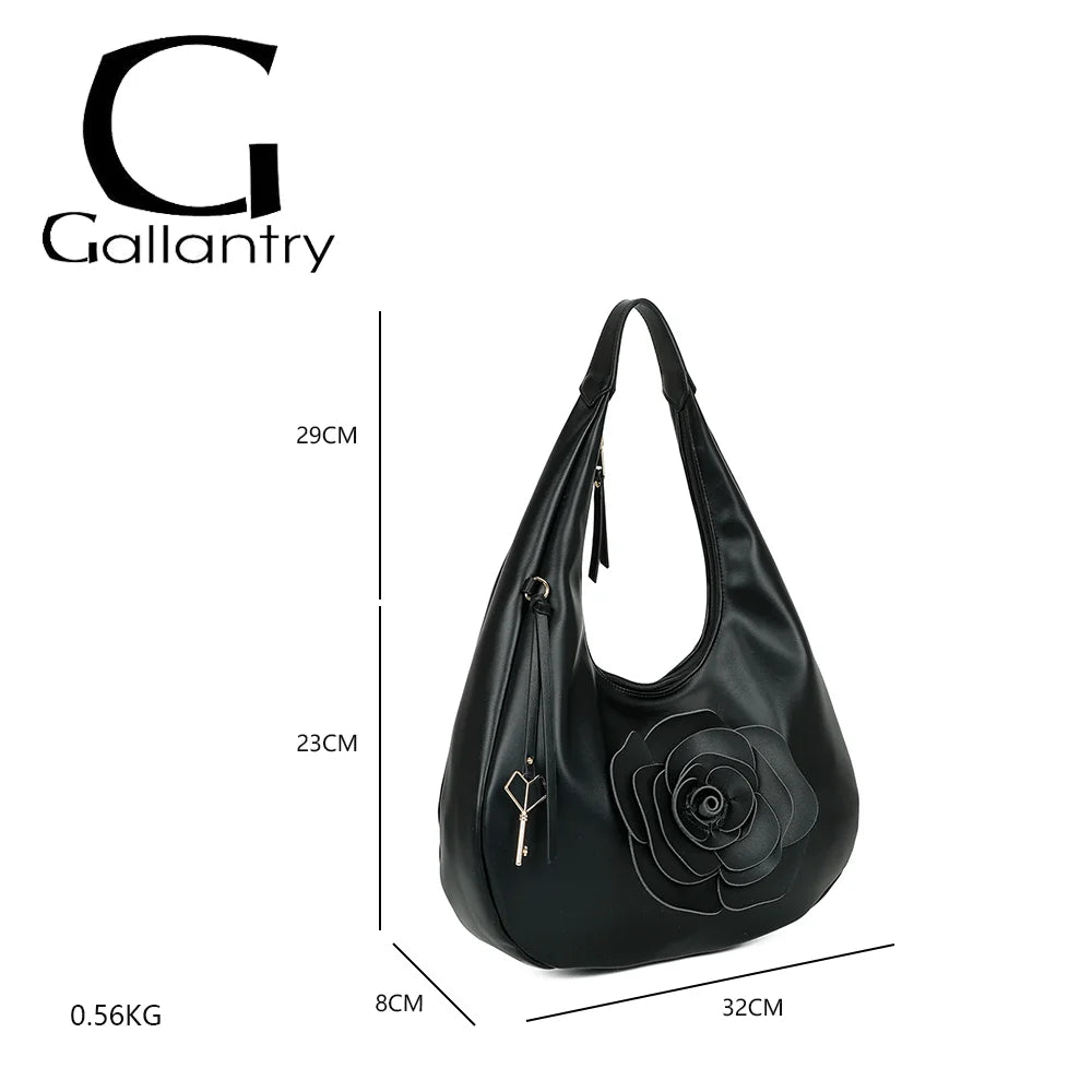 Dimensions du Fleur de Lune noir : 32 × 8 × 23 cm, anse de 29 cm, poids 0,56 kg – réf. G-7494
