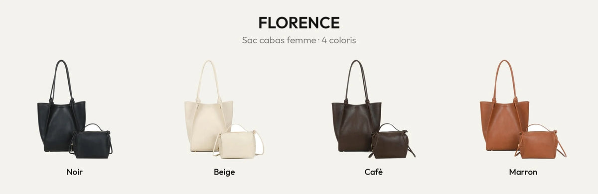 Sac cabas femme Florence en quatre coloris : noir, beige, coffee et marron – Gallantry Paris – réf. A-9455-1