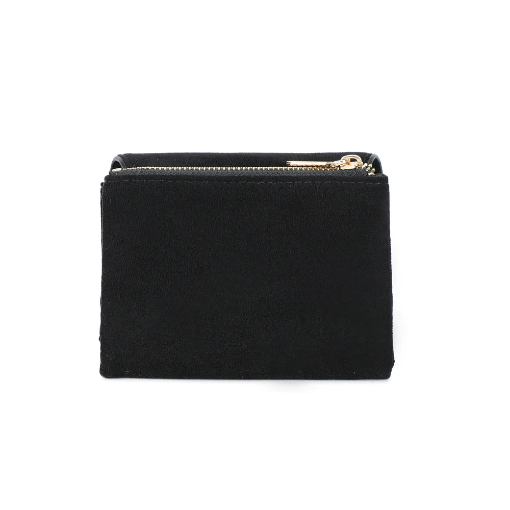 Dos du portefeuille Florina noir, surface effet suédine unie au toucher doux et velouté – réf. SF-69055