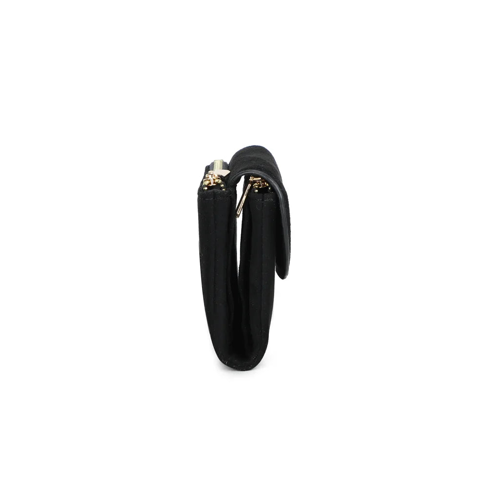 Profil du portefeuille Florina noir : 3 cm d’épaisseur seulement, facile à glisser dans un sac – réf. SF-69055