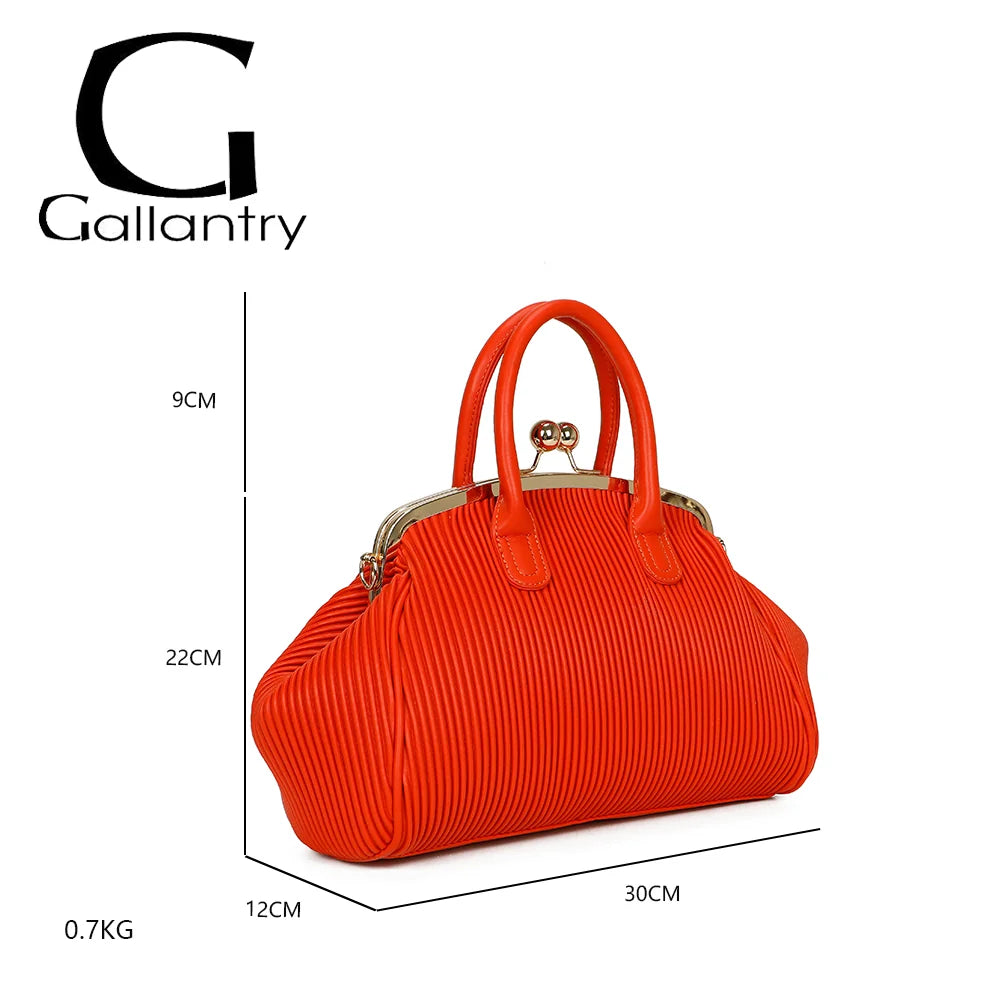 Dimensions du Gabrielle Retro orange : 30 × 12 × 22 cm, anses de 9 cm de hauteur, poids 0,7 kg – réf. R-1691-1