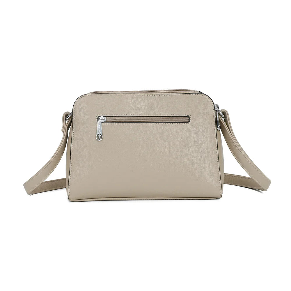 Dos du Gallante taupe, surface lisse et nette, avec les attaches de la bandoulière sur les côtés – réf. G-7432-2