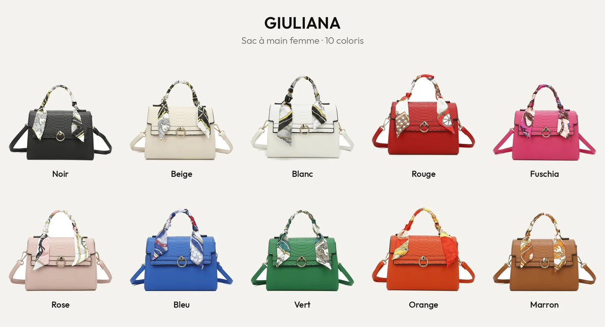 Sac à main femme Giuliana en 10 coloris, rabat effet croco et foulard – Gallantry Paris – réf. M-9382-1