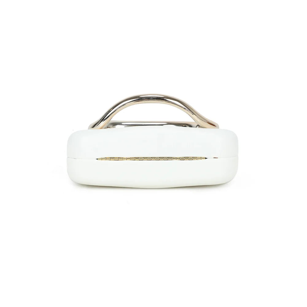 Dessous de la pochette Glam Ring blanc, base arrondie dans la continuité de sa forme structurée – réf. WL-92009-2