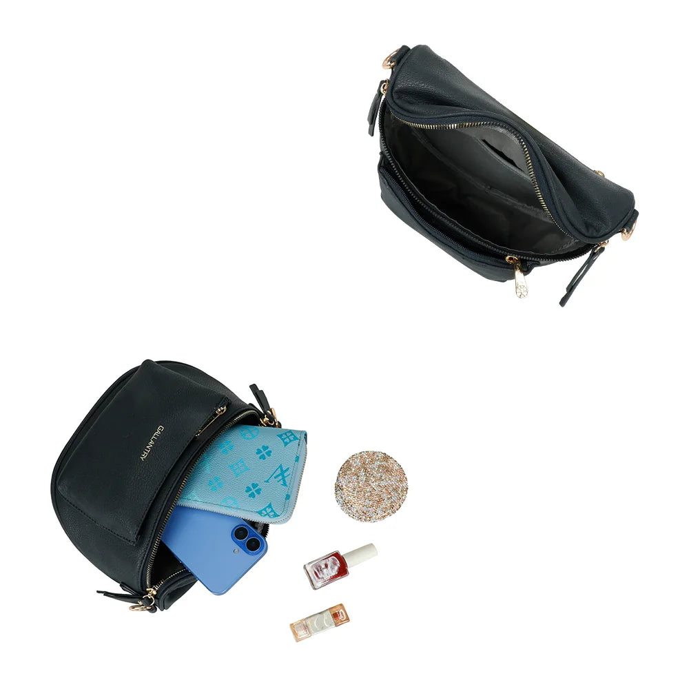 Intérieur du Glamour bleu foncé : compartiment zippé pour smartphone, petit carnet et essentiels beauté – réf. Z-83047