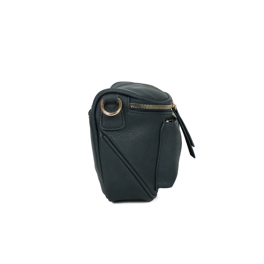 Profil du Glamour bleu foncé : format compact de 9 cm de profondeur, anneau doré pour la sangle – réf. Z-83047