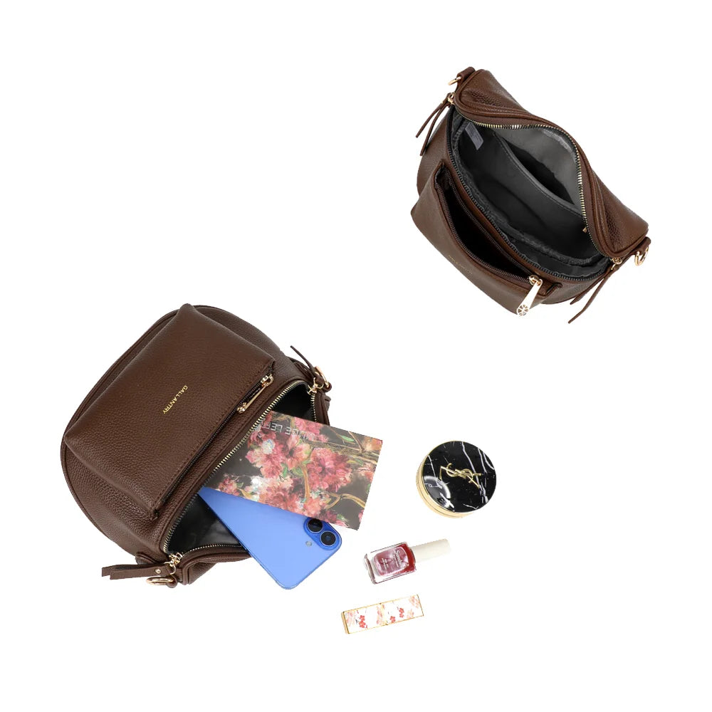 Intérieur du Glamour café : compartiment zippé pour smartphone, petit carnet et essentiels beauté – réf. Z-83047