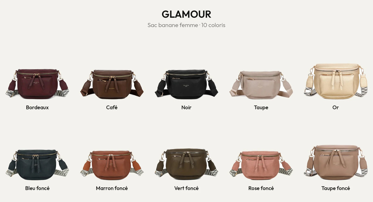 Sac banane femme Glamour en simili cuir grainé, les 10 coloris – Gallantry Paris – réf. Z-83047