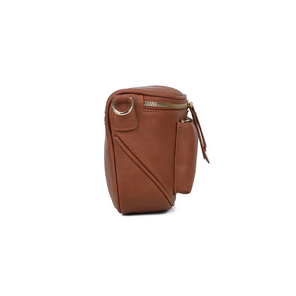 Profil du Glamour marron foncé : format compact de 9 cm de profondeur, anneau doré pour la sangle – réf. Z-83047