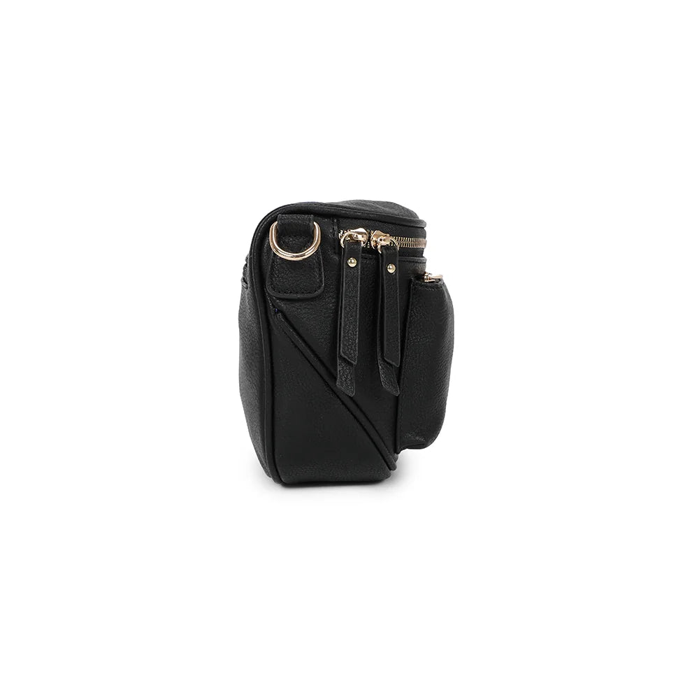Profil du Glamour noir : format compact de 9 cm de profondeur, anneau doré pour la sangle – réf. Z-83047