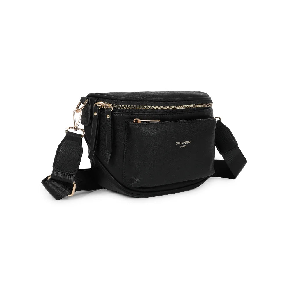 Glamour noir de trois quarts : silhouette demi-lune et double curseur doré du zip principal – réf. Z-83047