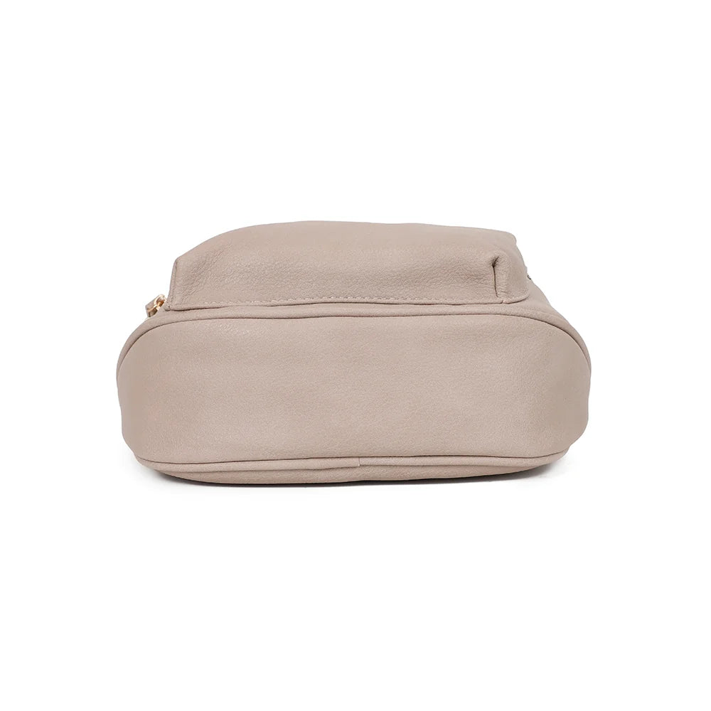 Dessous du Glamour taupe : base arrondie en simili cuir grainé pour une silhouette douce – réf. Z-83047