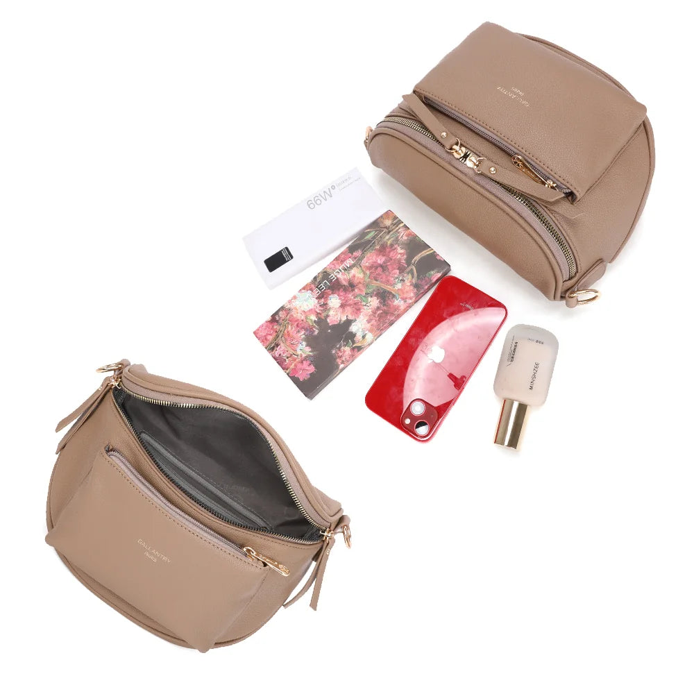 Intérieur du Glamour taupe foncé : compartiment zippé pour smartphone, petit carnet et essentiels beauté – réf. Z-83047