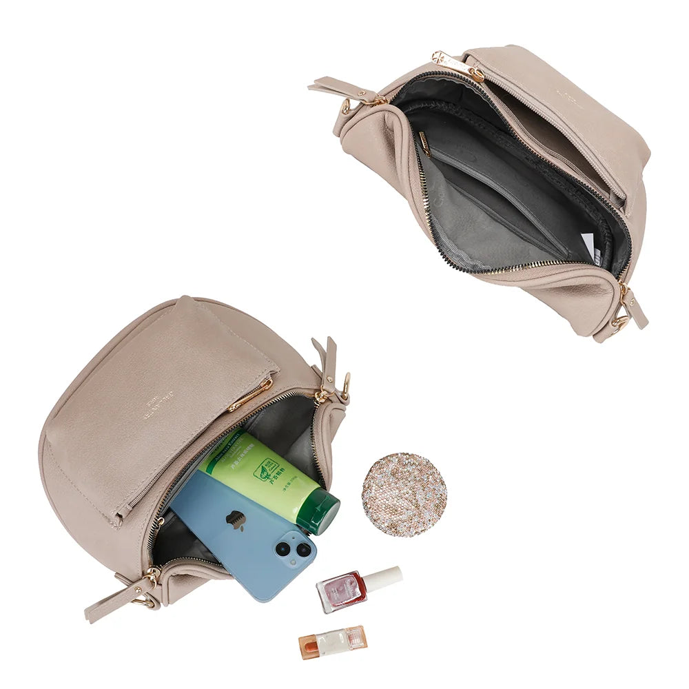 Intérieur du Glamour taupe : compartiment zippé pour smartphone, petit carnet et essentiels beauté – réf. Z-83047