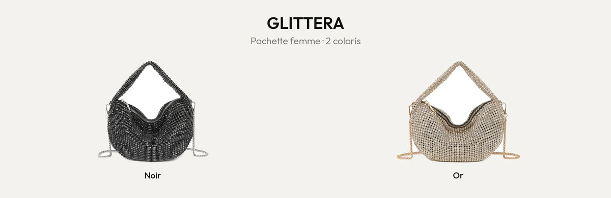 Pochette à strass femme Glittera en coloris Noir et Or – Gallantry Paris – réf. GL-37003