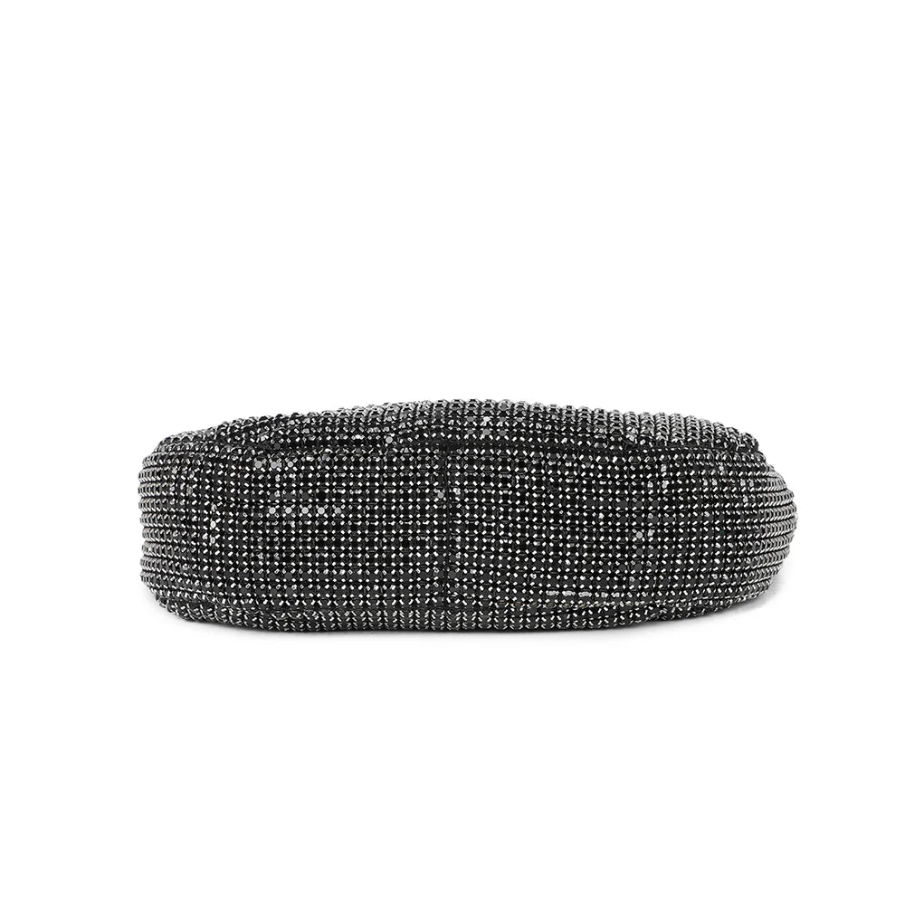 Dessous de la pochette Glittera noir : base arrondie recouverte de strass brillants – réf. GL-37003