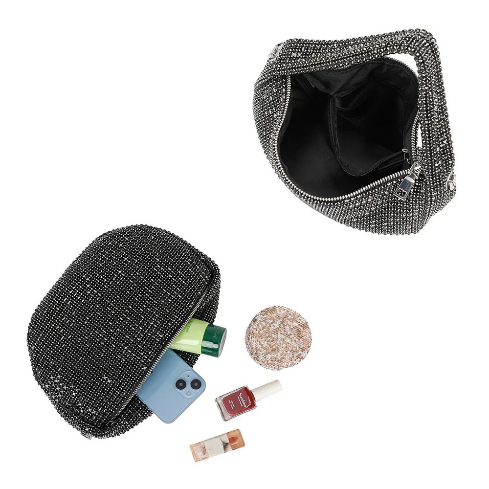 Intérieur de la Glittera noir : compartiment zippé pour téléphone, rouge à lèvres et clés – réf. GL-37003