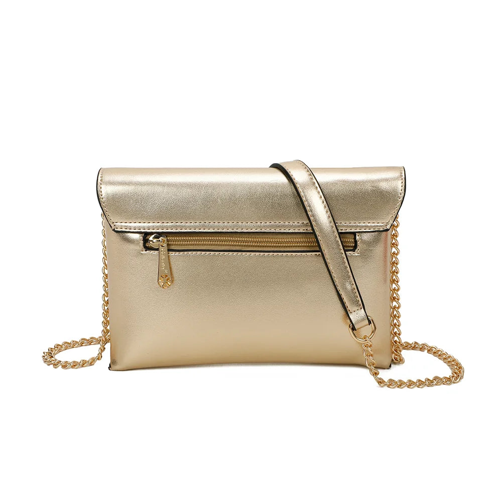 Dos de la pochette Grenat or avec sa poche zippée discrète pour un accès rapide – réf. R-1697
