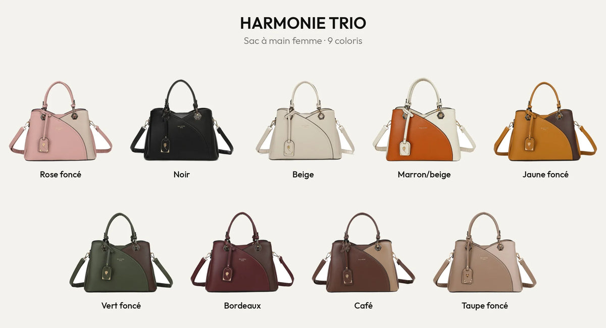 Sac à main femme Harmonie Trio en 9 coloris – Gallantry Paris – réf. M-9431