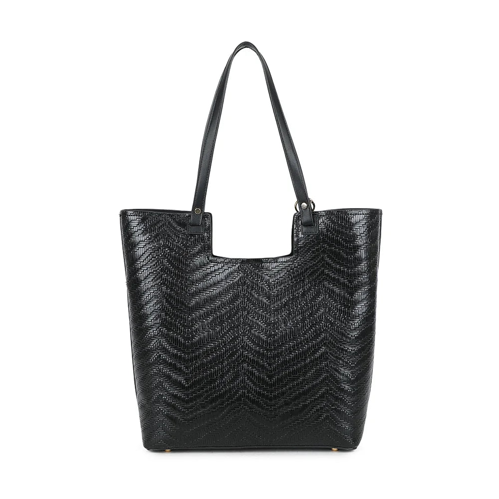 Dos du cabas Honey noir, même texture tressée en chevrons sur toute la surface – réf. A-9159