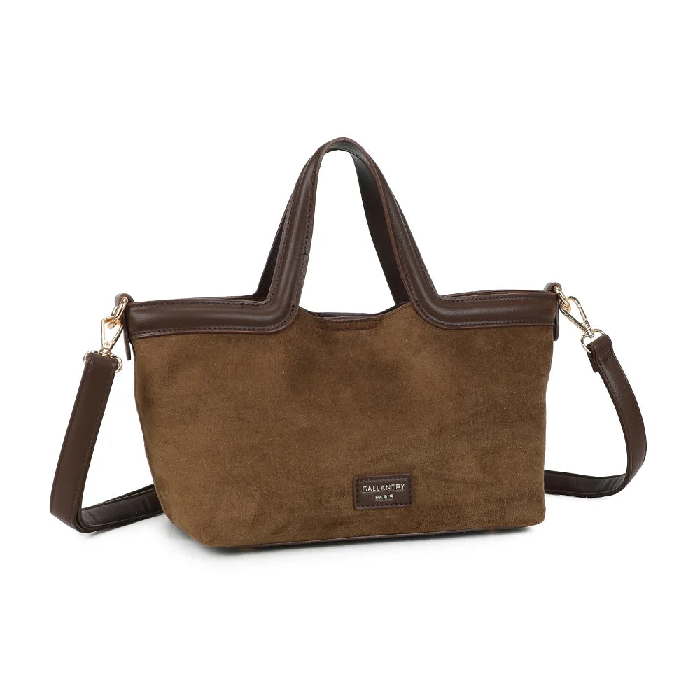 Horizon Chic café de trois quarts : silhouette structurée et bordures marron chocolat – réf. R-2038-1