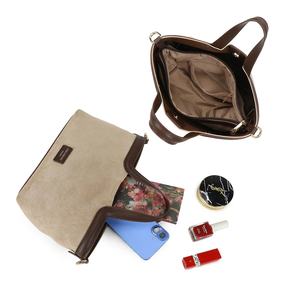 Intérieur du Horizon Chic taupe/coffee : fermeture éclair et poche zippée pour les essentiels – réf. R-2038-1