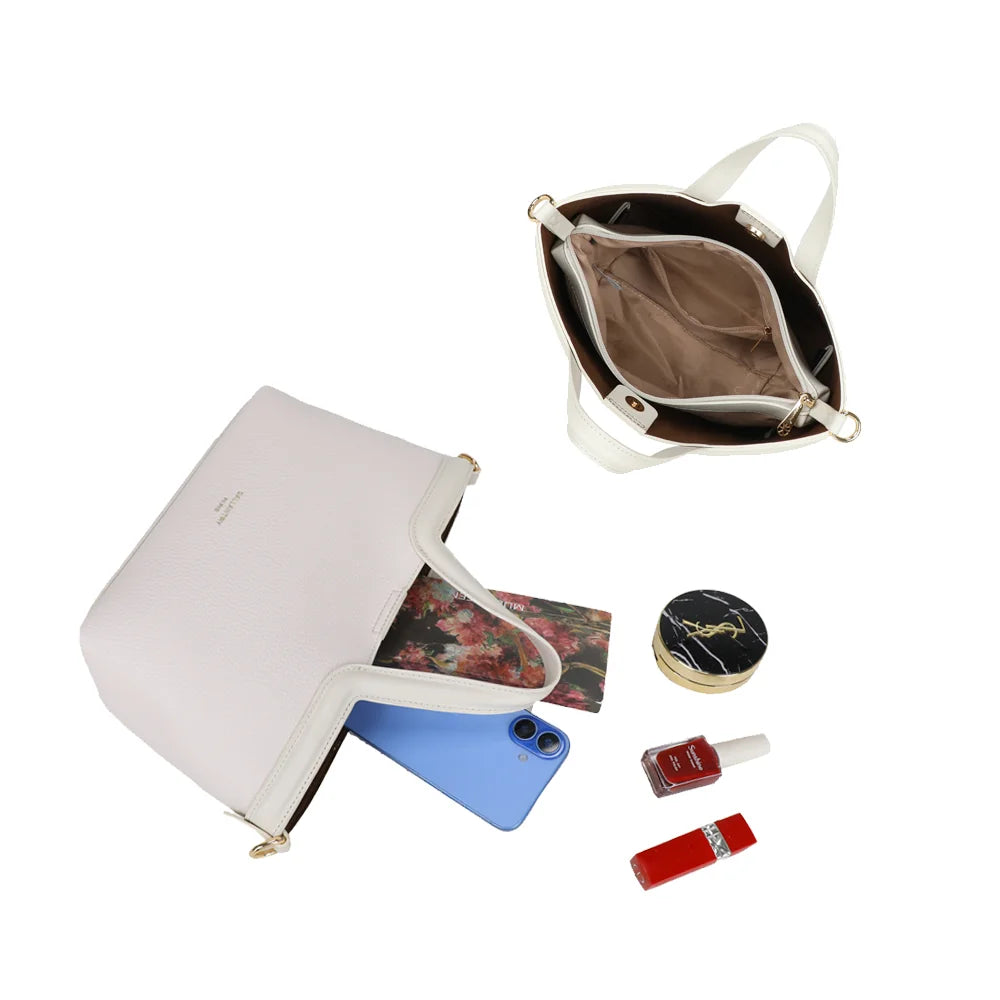 Intérieur du Horizon Duo beige : compartiment zippé et place pour téléphone et maquillage – réf. R-2038