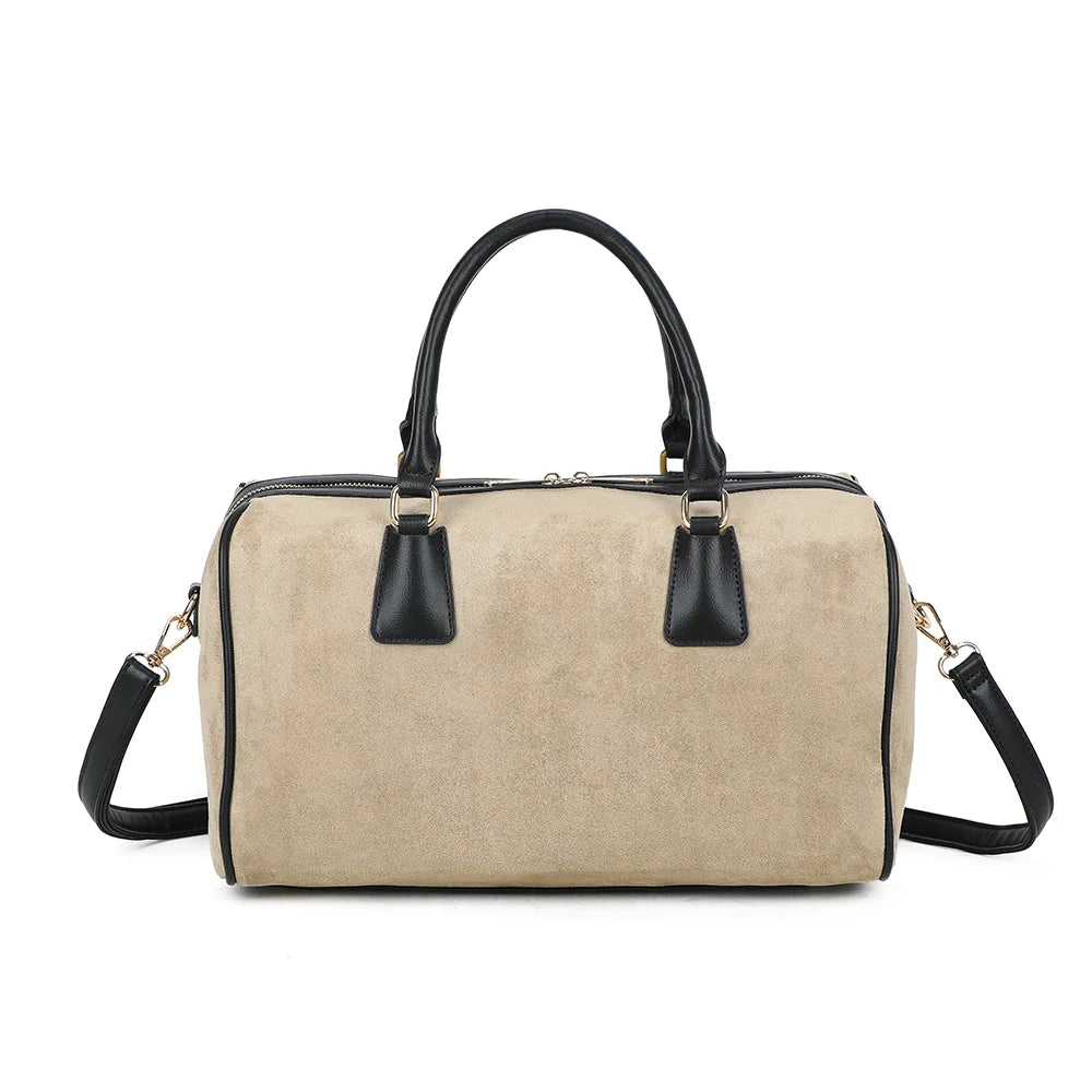 Dos de l’Iconic Bowler taupe/noir, surface effet suédine unie et lignes épurées – réf. R-2039