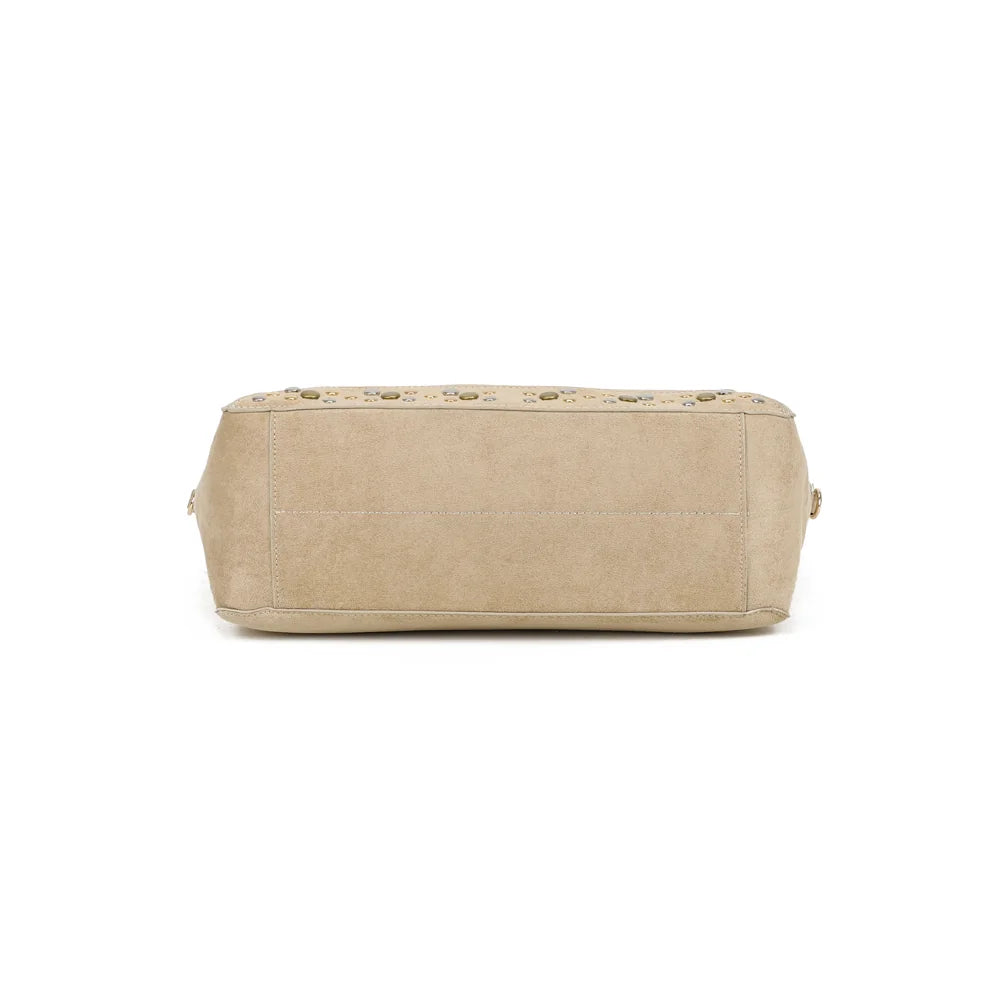 Dessous du cabas Isadora taupe : un fond stable pour que le sac tienne bien droit – réf. JC-53003
