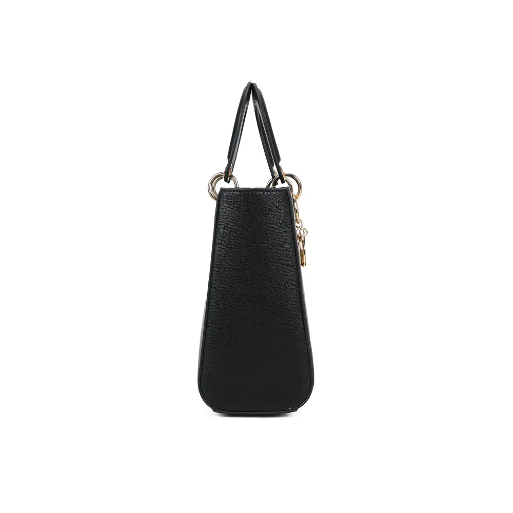 Profil du sac Isalda noir : côté uni ton sur ton et 12 cm de profondeur – réf. DQ-9443-8