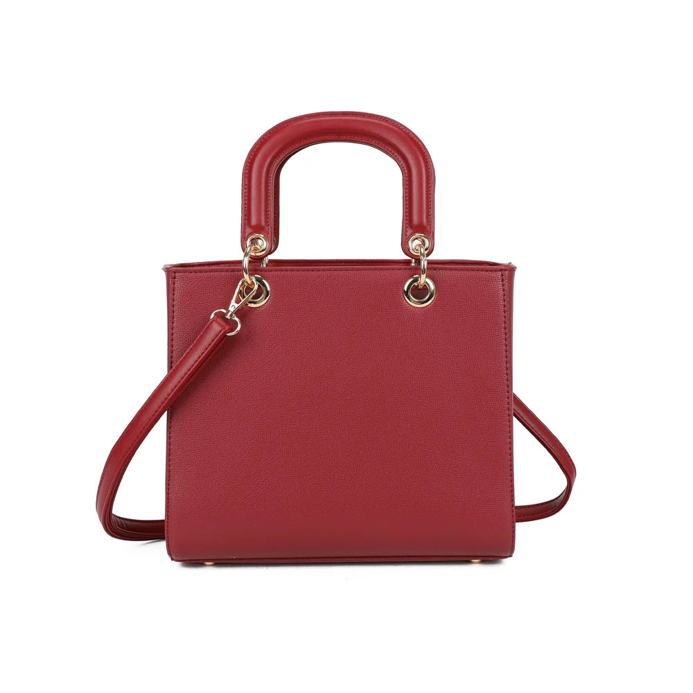 Dos du sac Isalda rouge foncé, broderies et anneaux dorés qui retiennent les deux anses – réf. DQ-9443-8