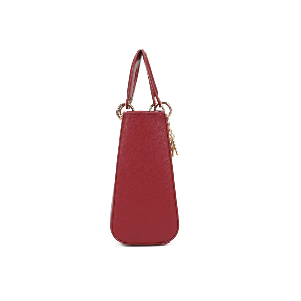 Profil du sac Isalda rouge foncé : côté uni ton sur ton et 12 cm de profondeur – réf. DQ-9443-8