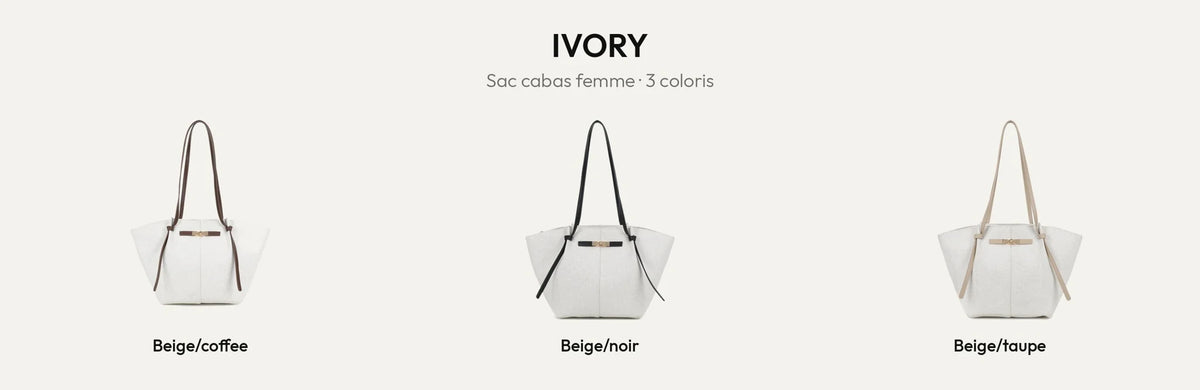 Sac cabas Ivory en toile claire, coloris Beige/Coffee, Beige/Noir et Beige/Taupe – Gallantry Paris – réf. KJ-62083-1