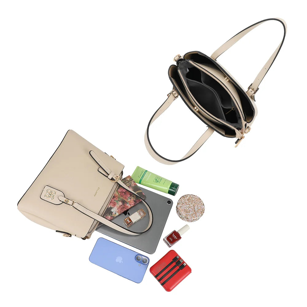 Intérieur du Jardin Secret beige : compartiment central zippé et poches pour ranger vos essentiels – réf. KJ-62047-1