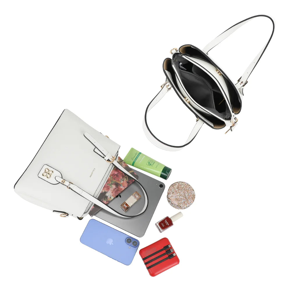 Intérieur du Jardin Secret blanc : compartiment central zippé et poches pour ranger vos essentiels – réf. KJ-62047-1