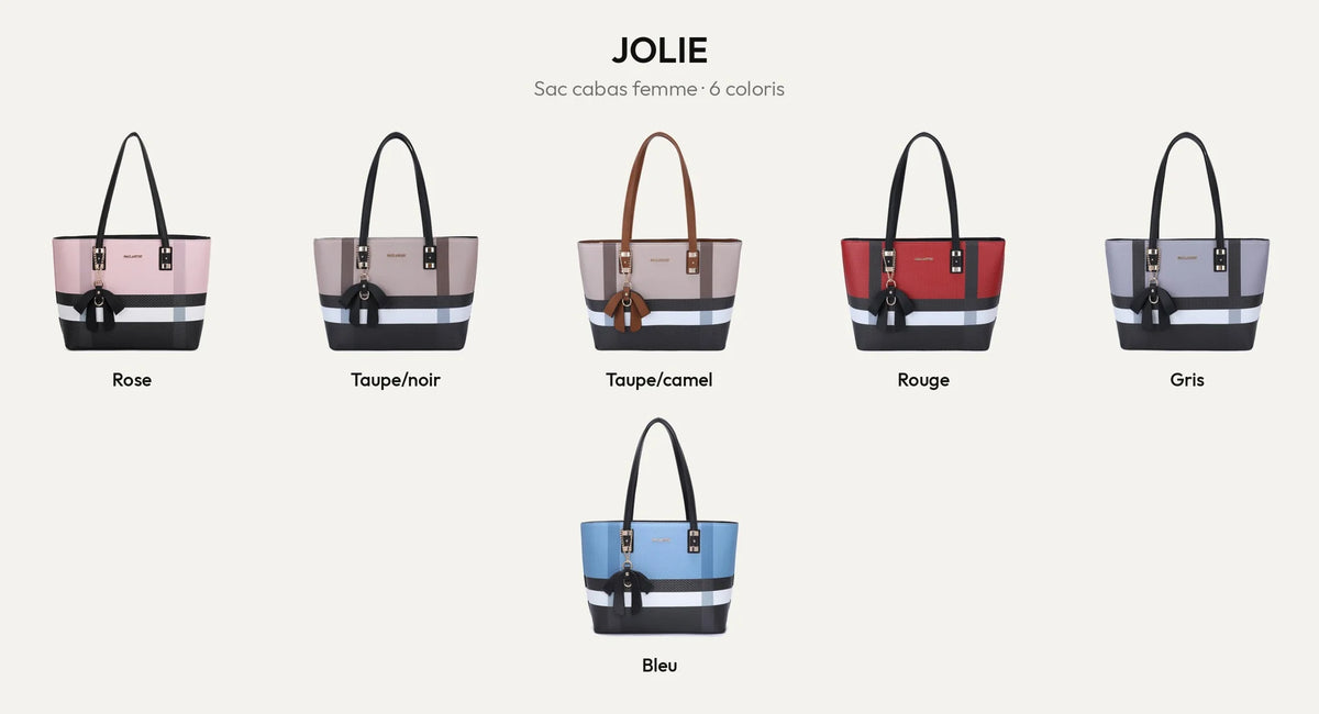 Sac cabas femme Jolie en 6 coloris : Rose, Taupe/Noir, Taupe/Camel, Rouge, Gris et Bleu – Gallantry Paris – réf. M-7422